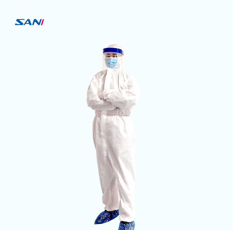 White Disposable Isolation Coverall , PE Disposable Isolation Clothing